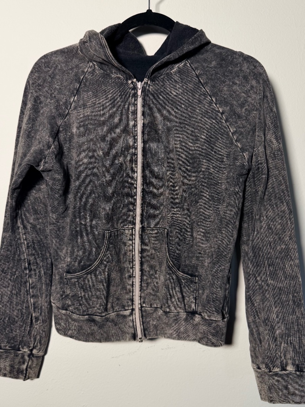 Vintage American Apparel Acid Wash Zip Up Charcoal Grey Hoodie Medium